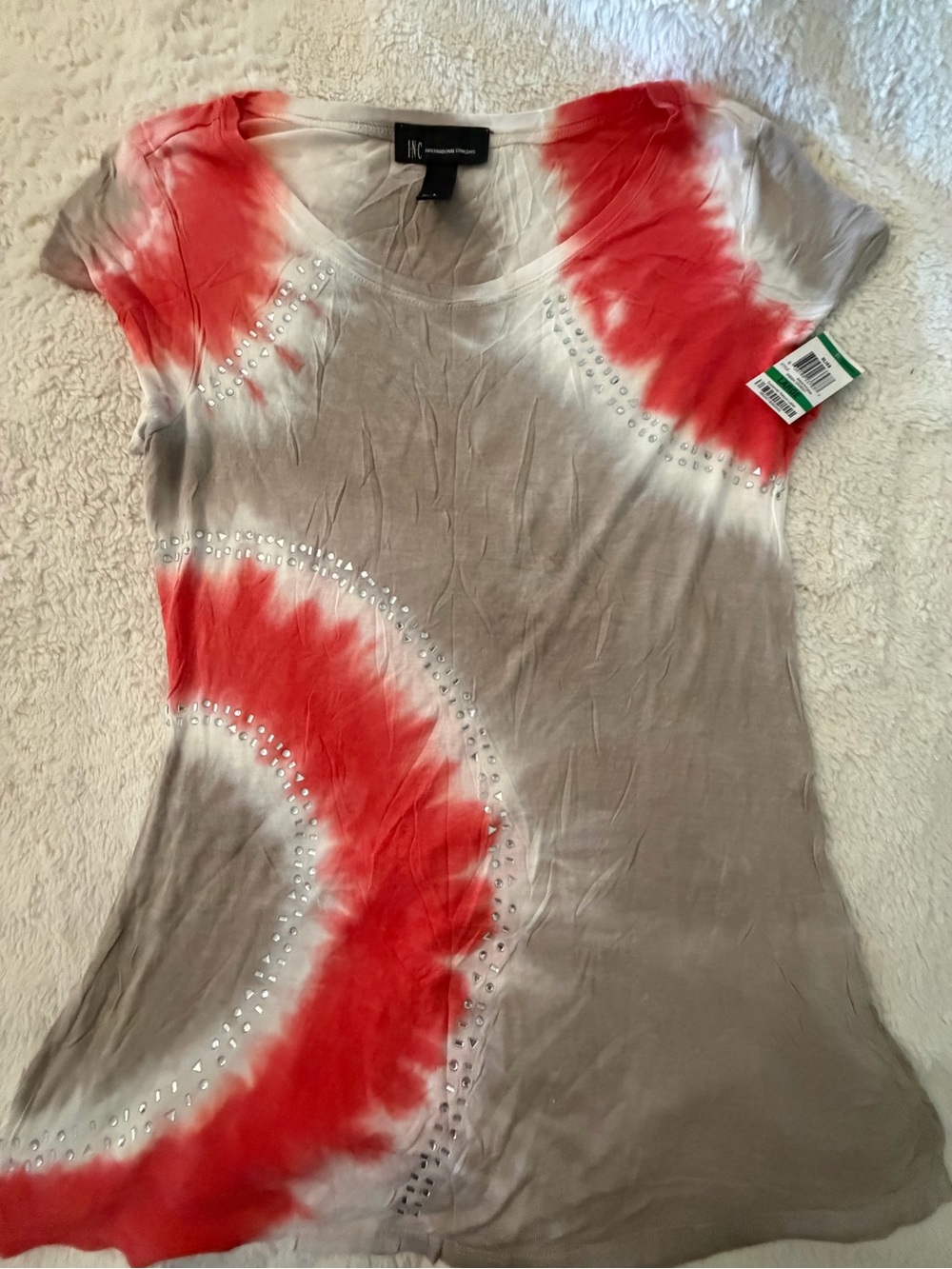 NWT INC International Concepts | Coral and Greige Tie-Dye Short Sleeve Tee | Lg